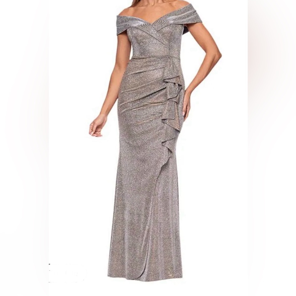 Xscape Silver-Gold Strapless Dress, 12 🦋